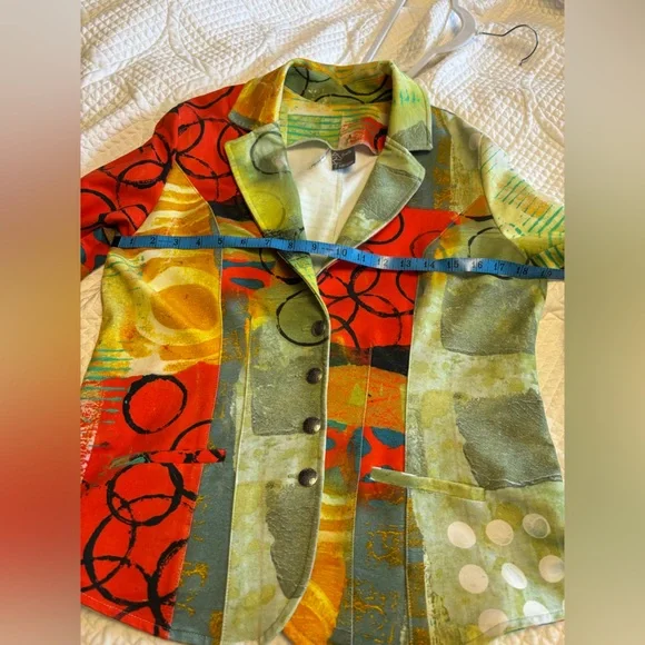 Colorful Abstract Women's Jacket, Simply Art Jacket Multicolor Geometric Pattern - Picture 7 of 8